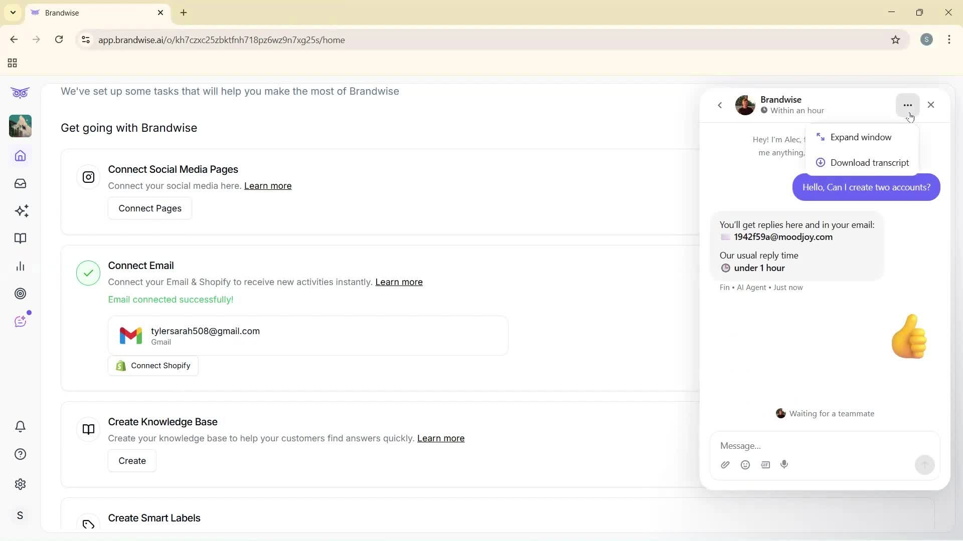 Help center screenshot