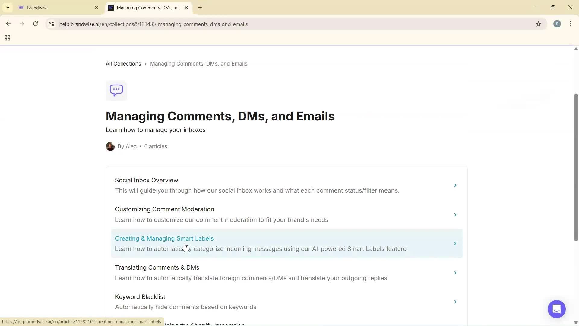 Help center screenshot