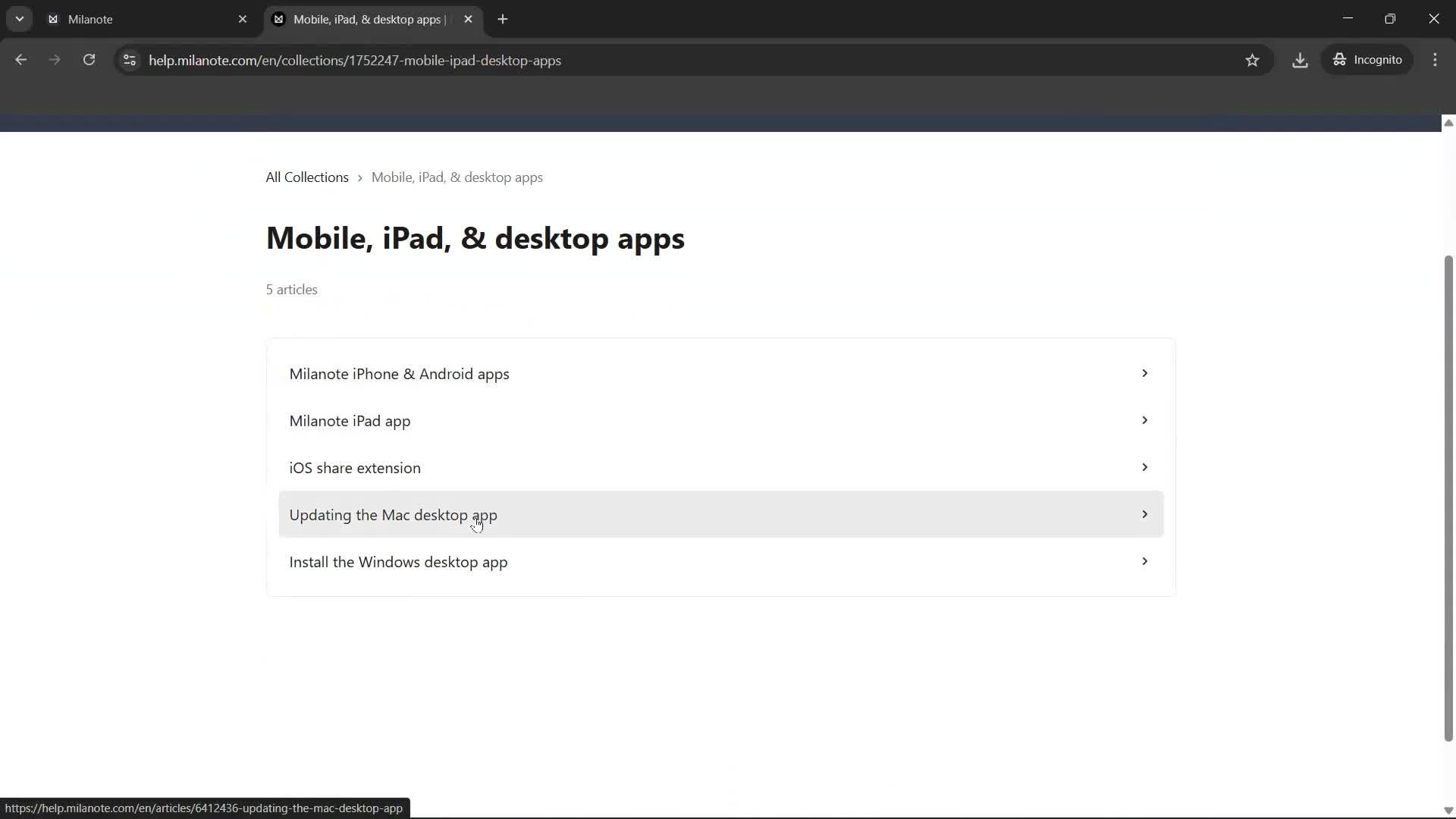 Help center screenshot