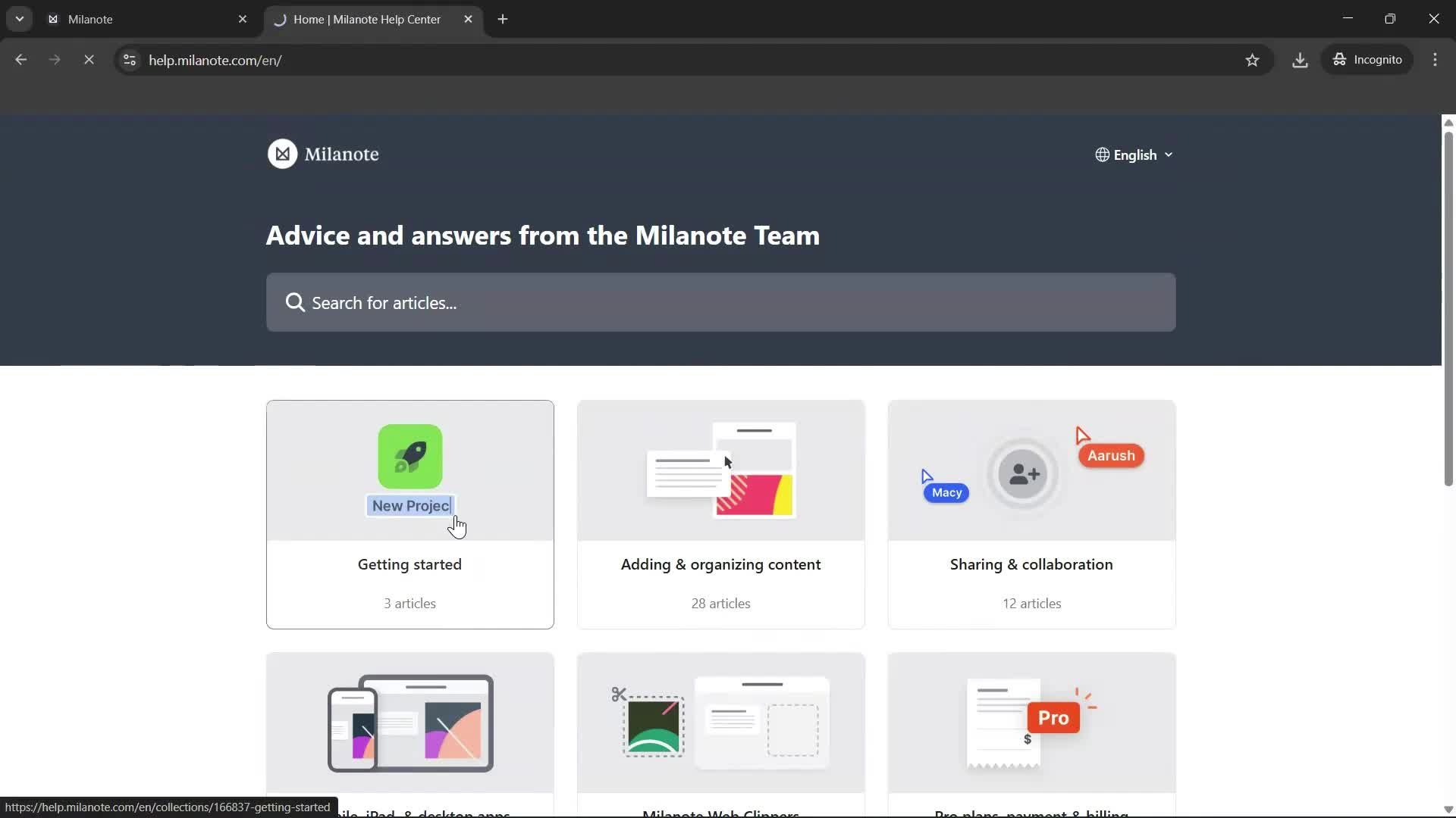 Help center screenshot