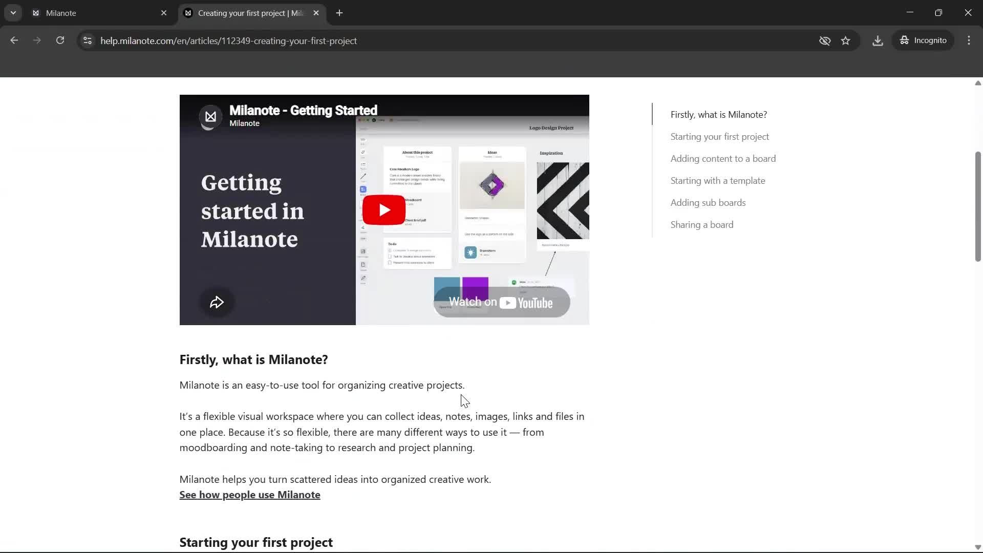 Help center screenshot