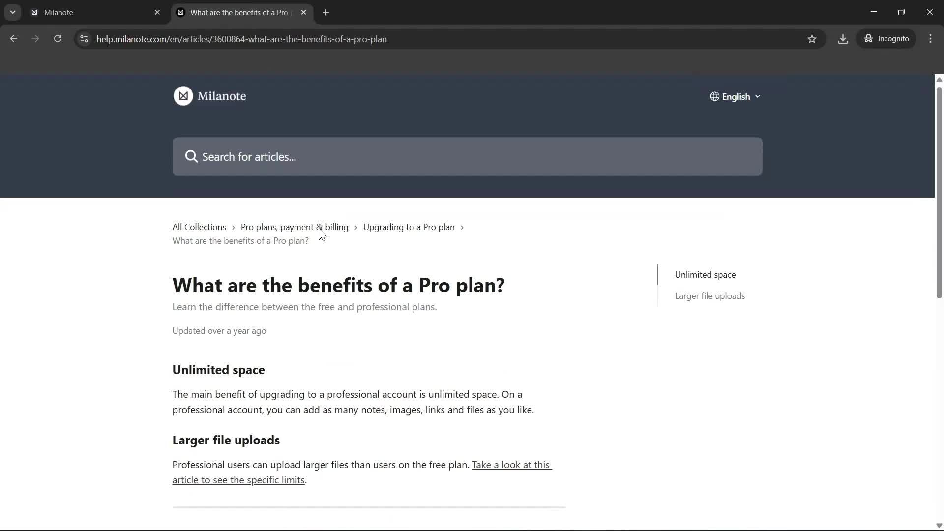 Help center screenshot