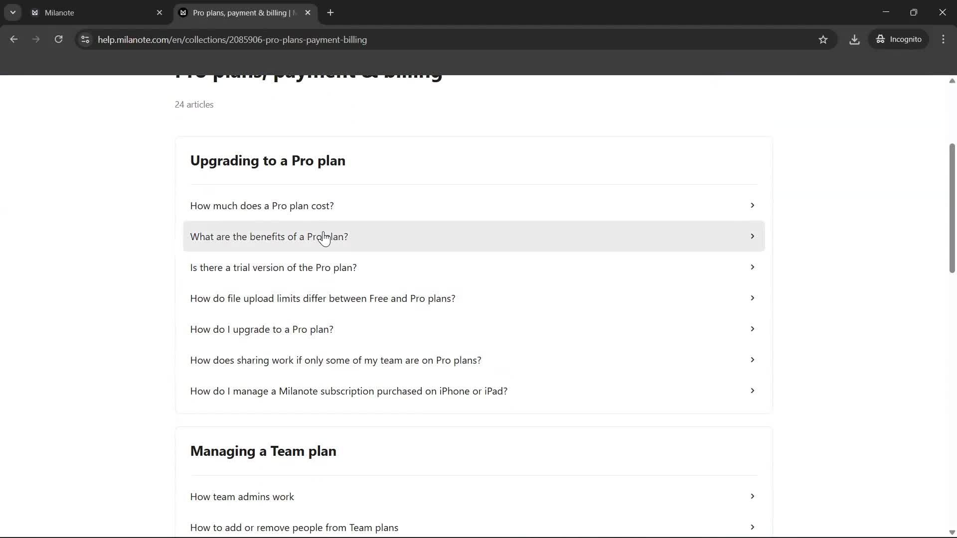 Help center screenshot
