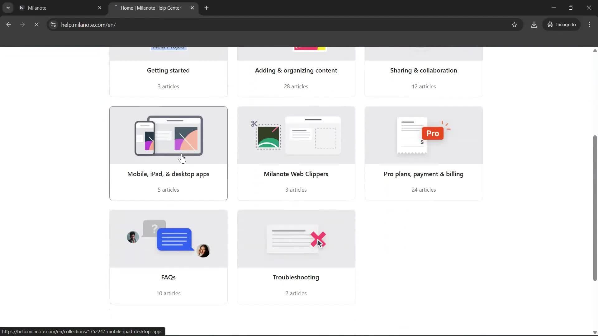 Help center screenshot