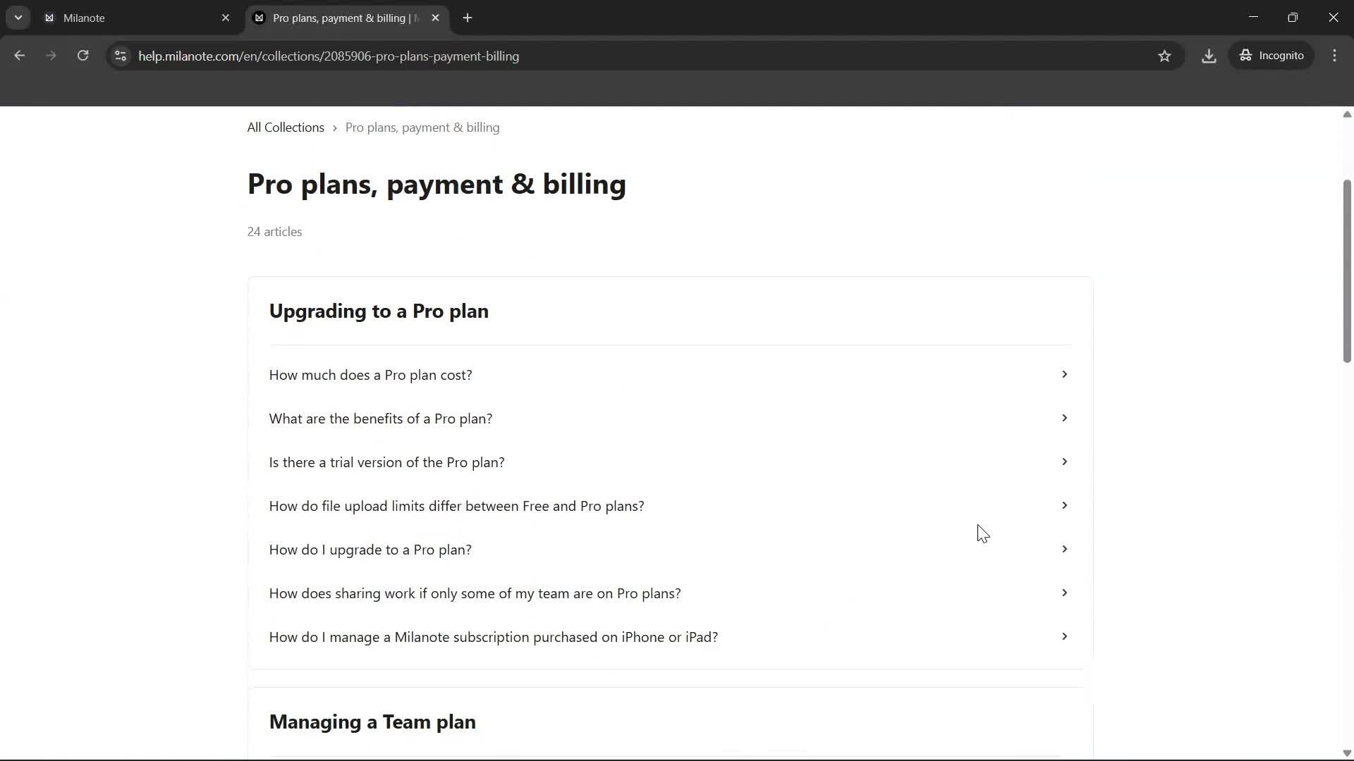 Help center screenshot