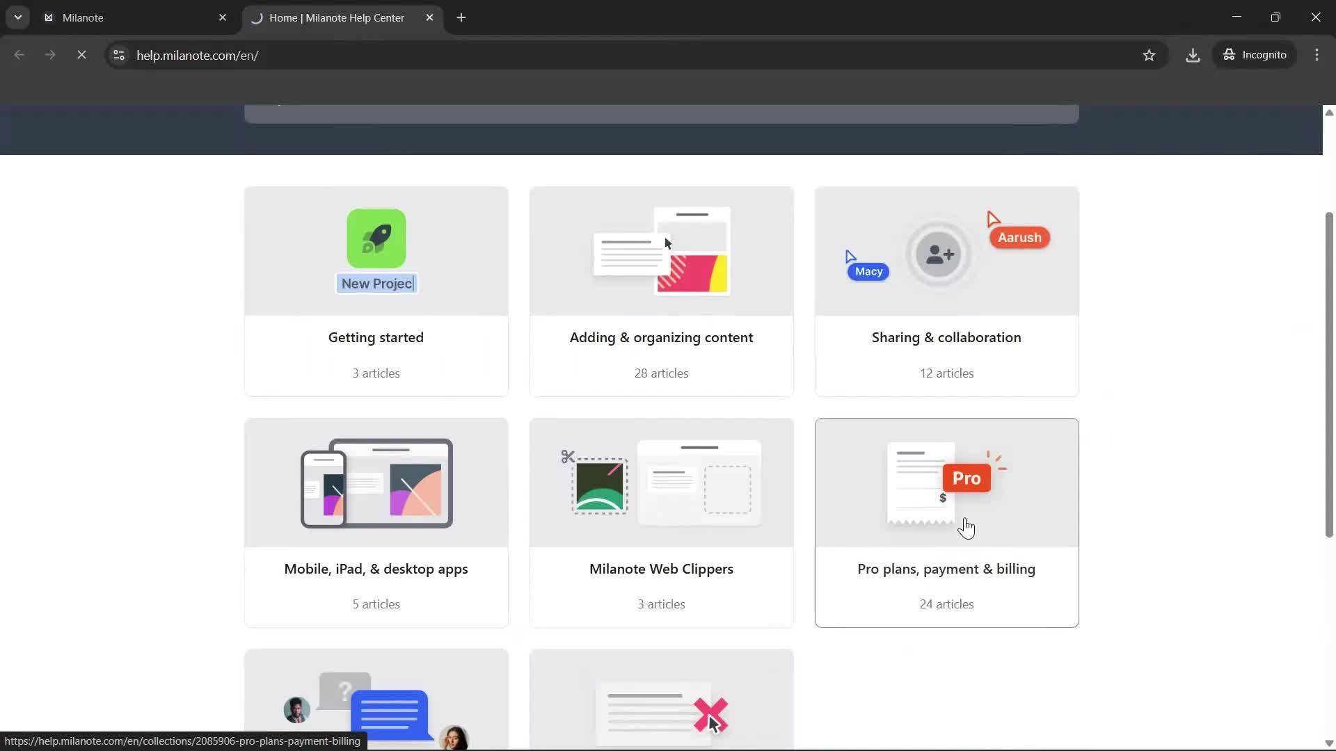 Help center screenshot
