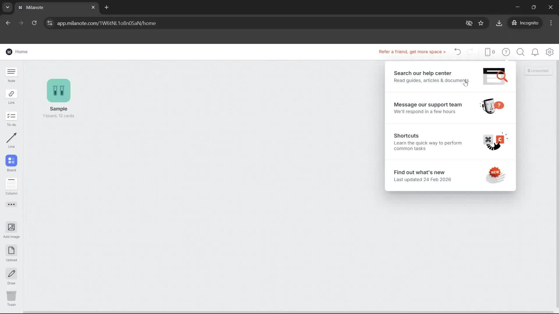 Help center screenshot