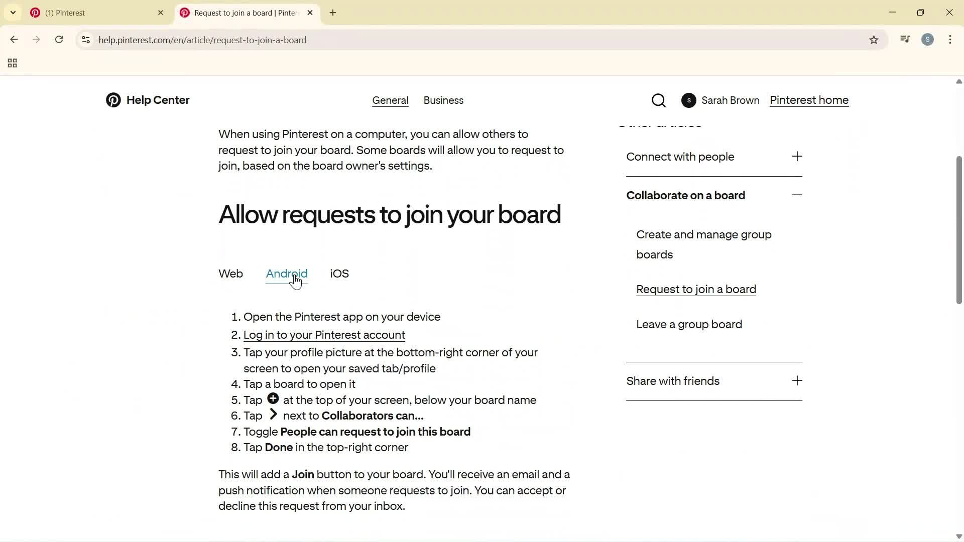Help center screenshot