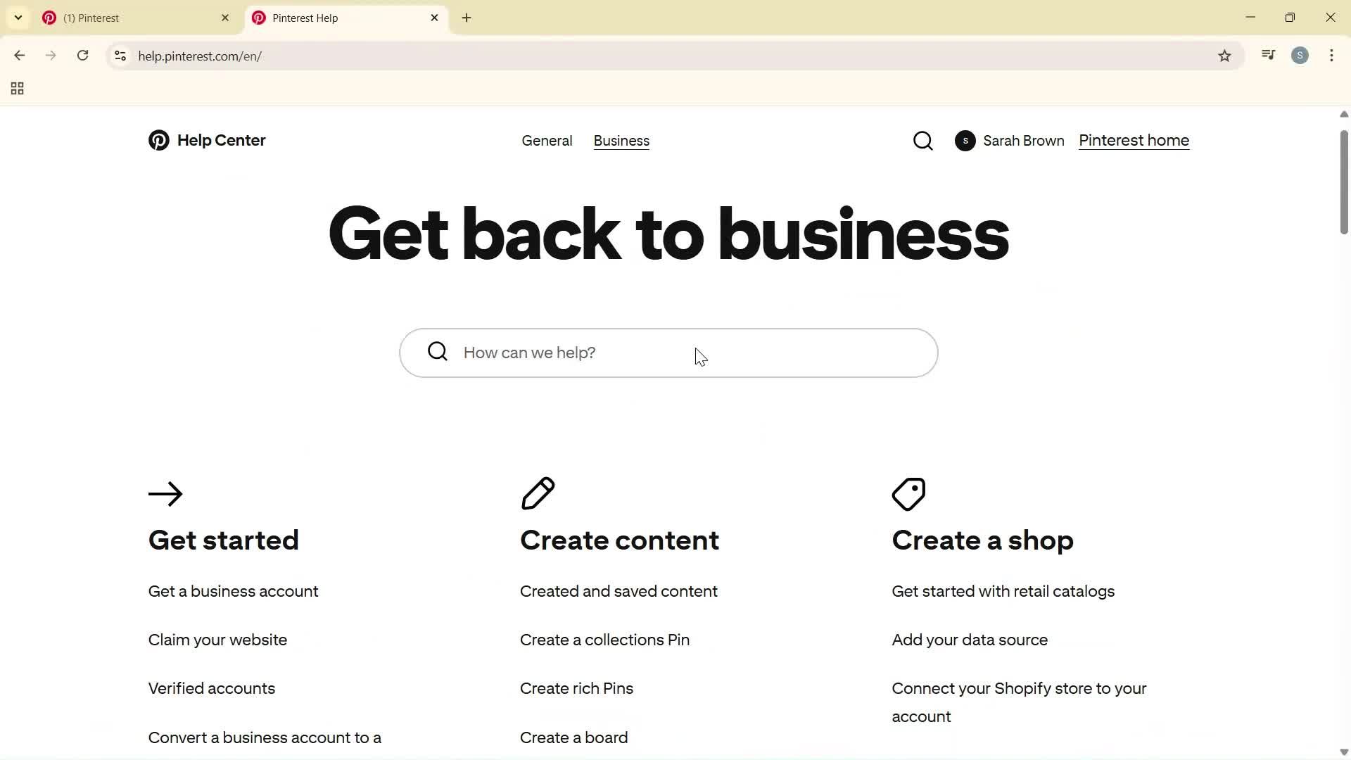 Help center screenshot