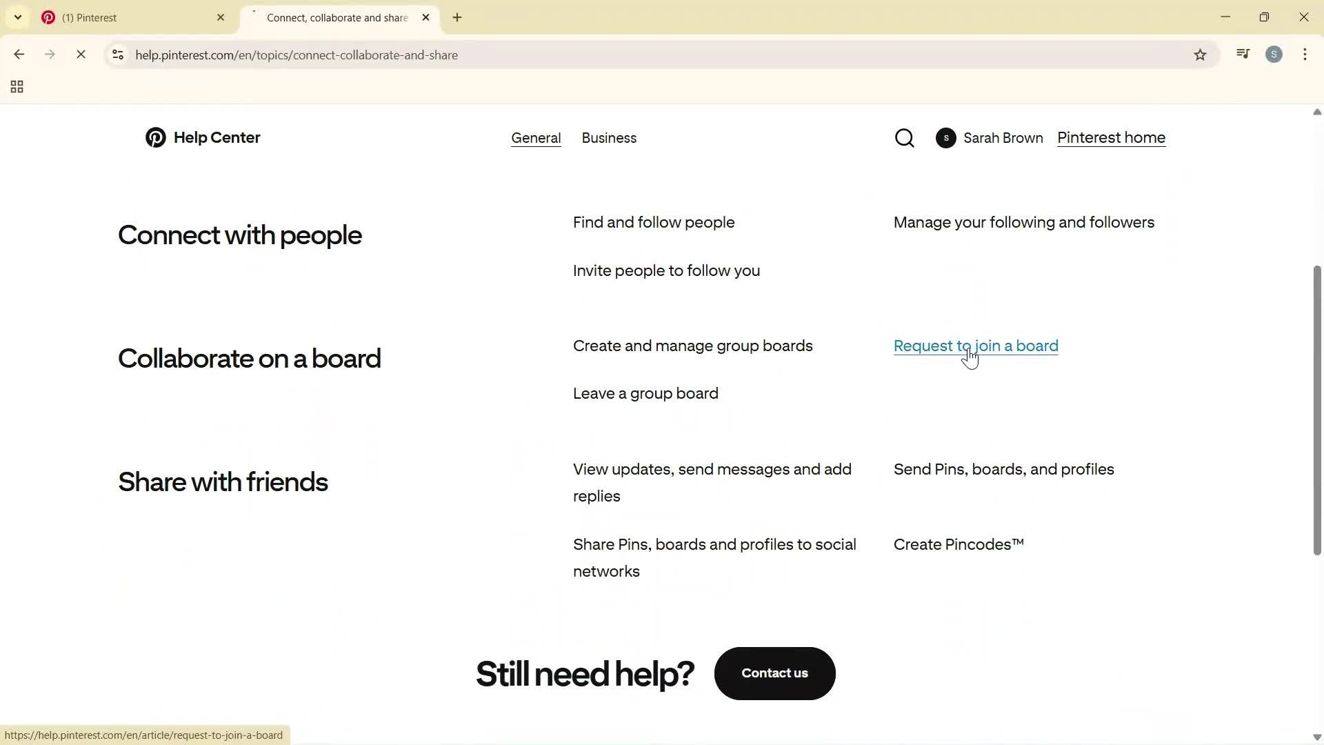 Help center screenshot