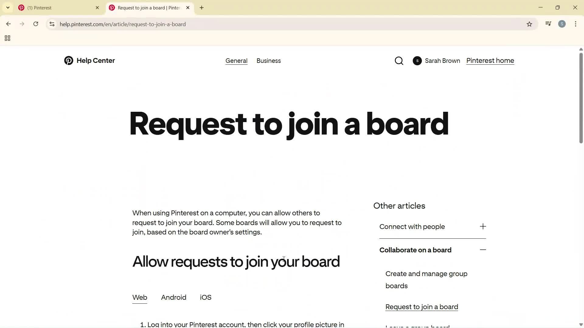 Help center screenshot