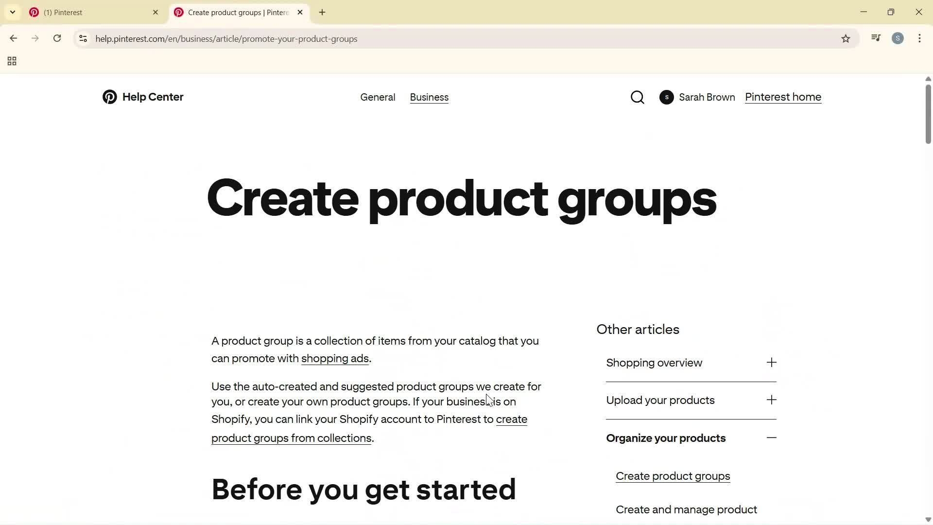 Help center screenshot