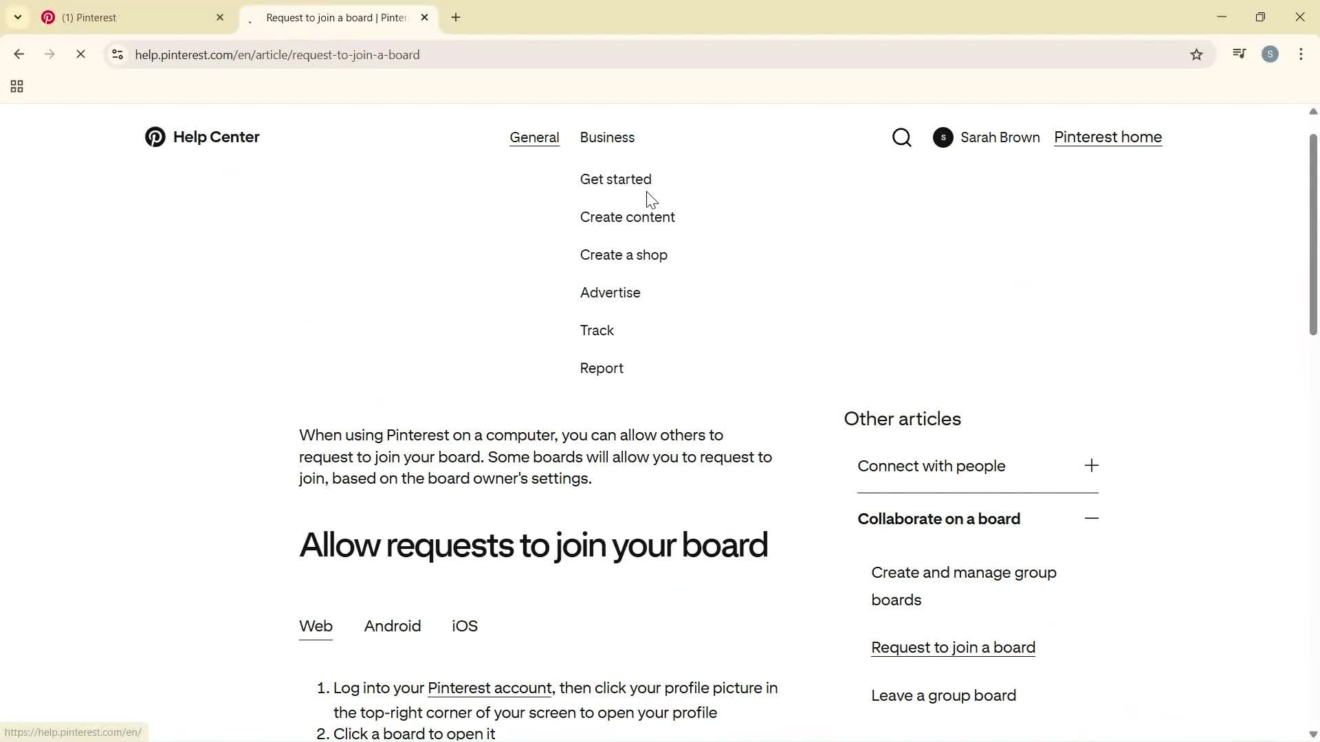 Help center screenshot