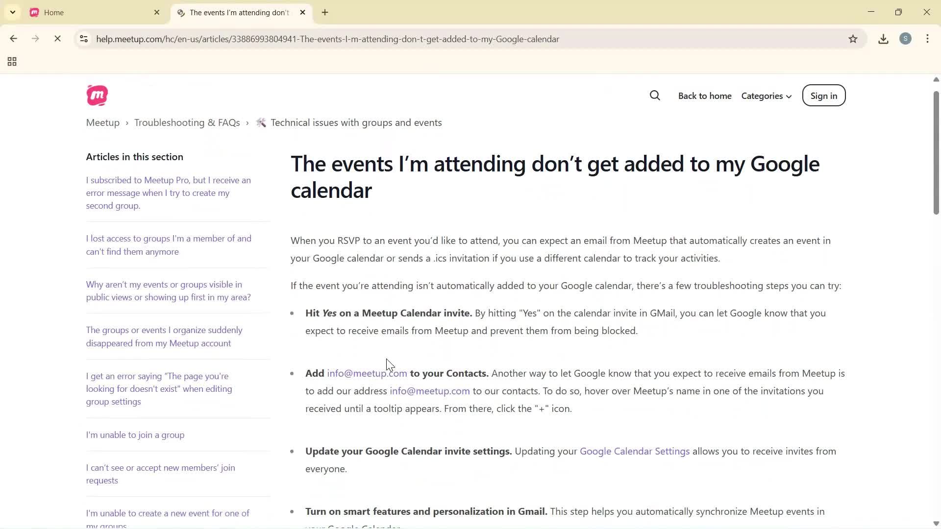 Help center screenshot