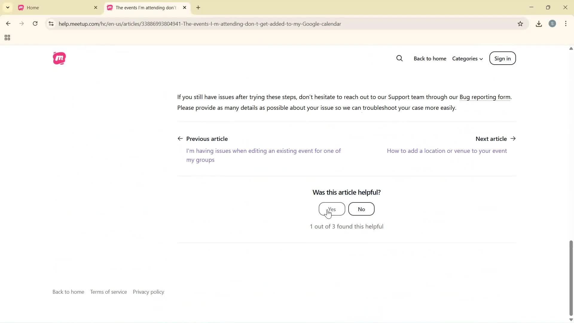 Help center screenshot