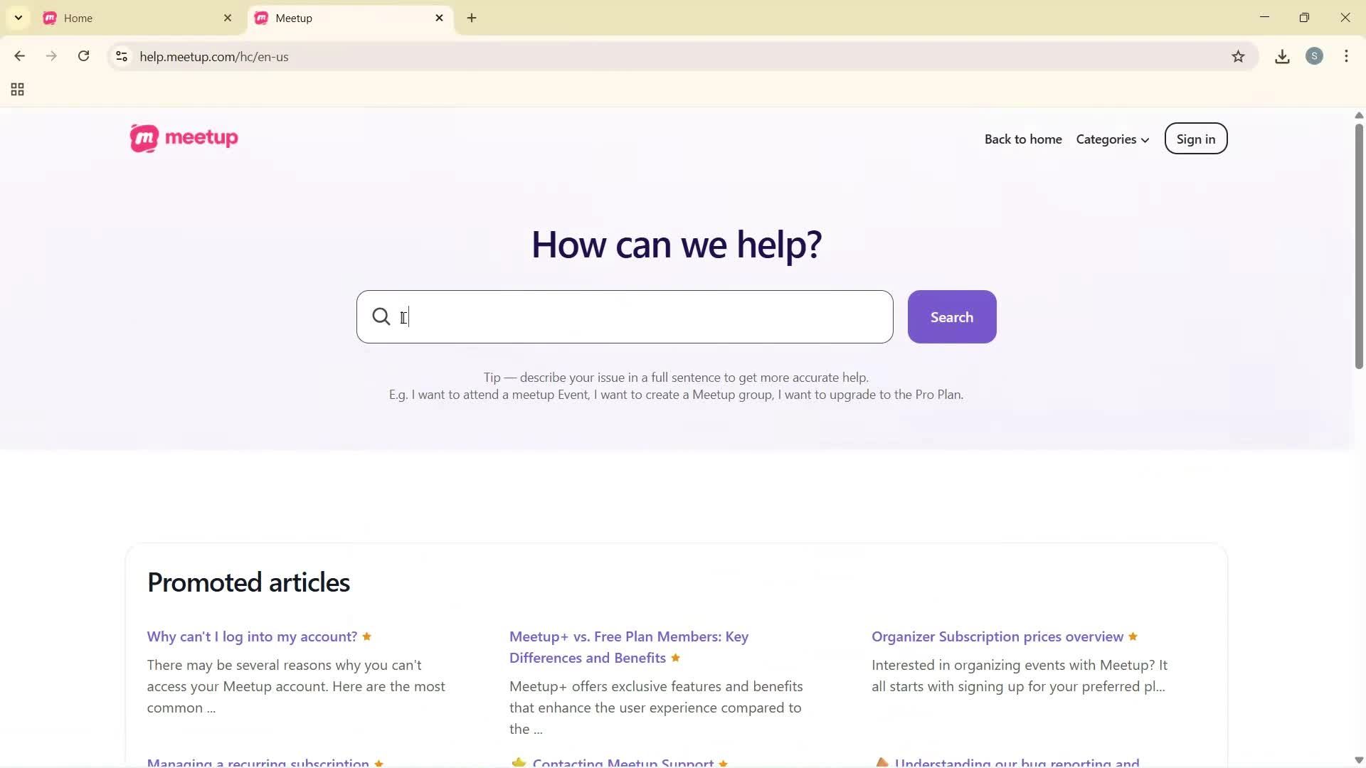 Help center screenshot