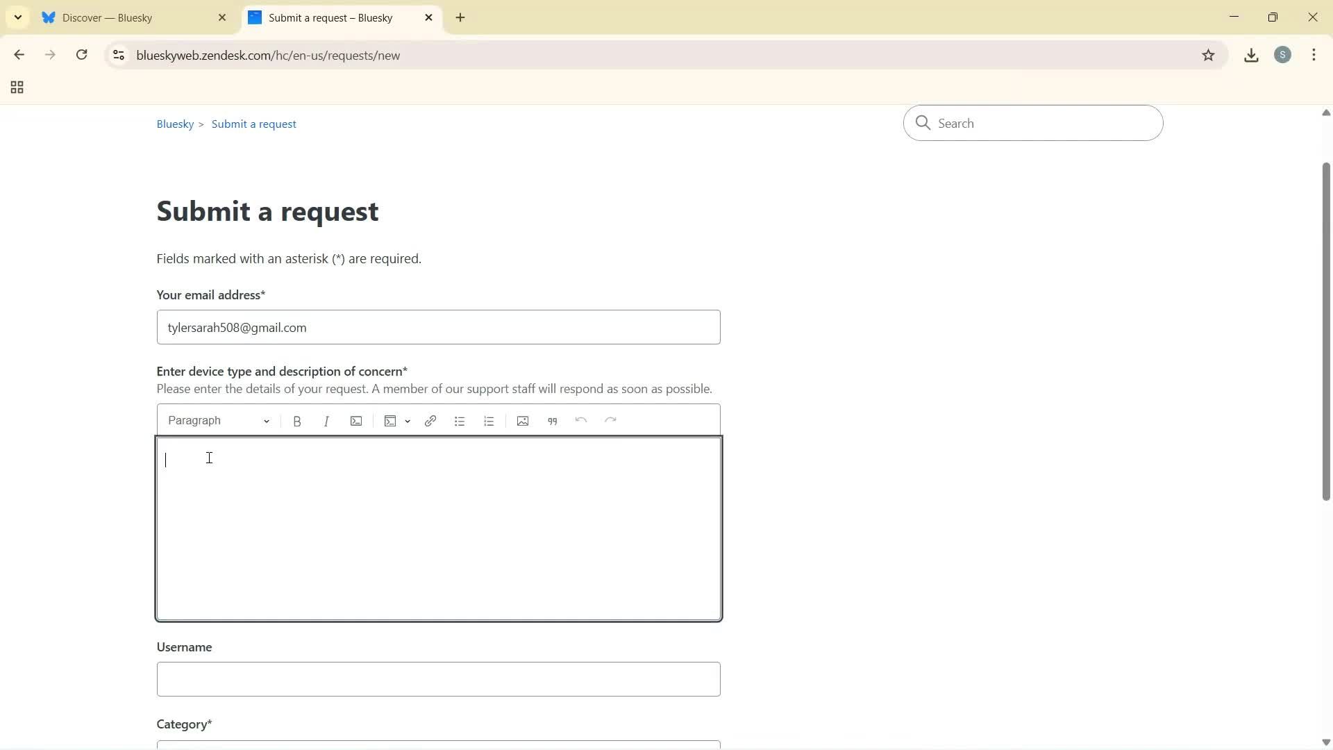 Help center screenshot