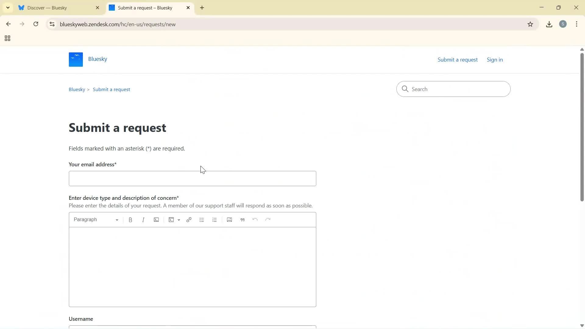 Help center screenshot