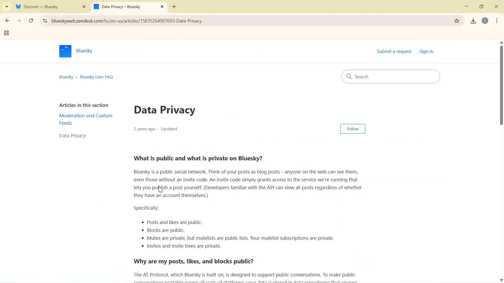 Help center screenshot