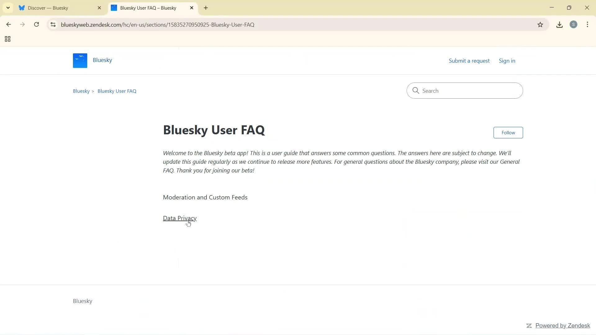 Help center screenshot