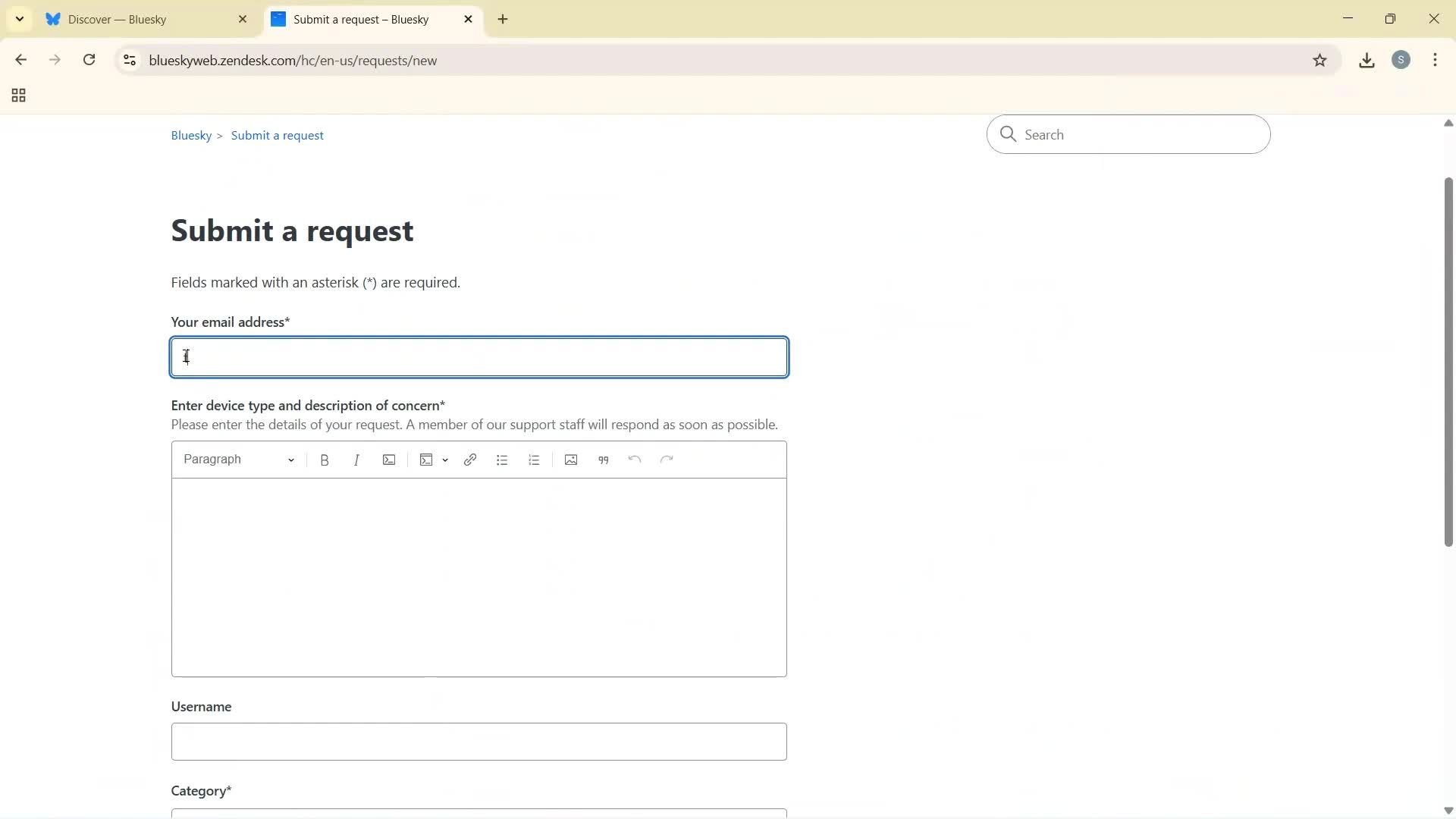 Help center screenshot