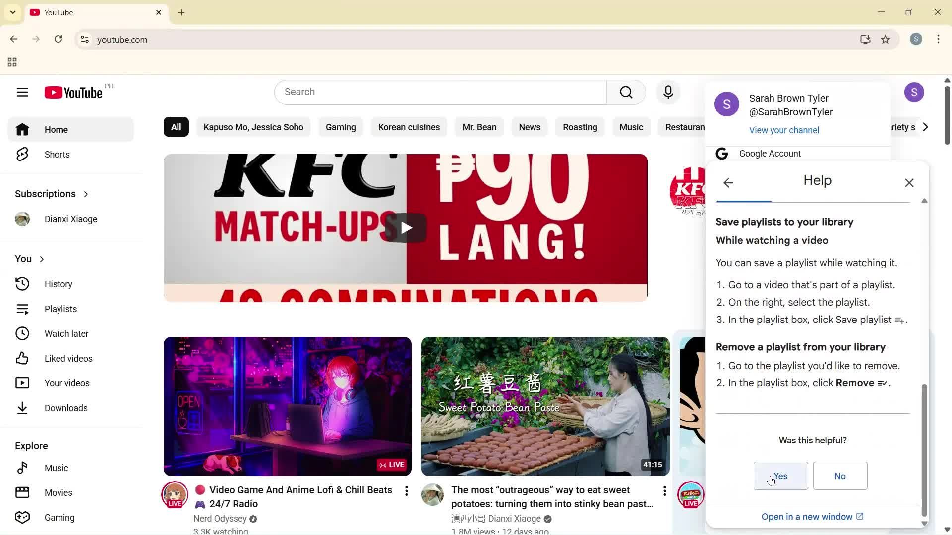 Help center screenshot