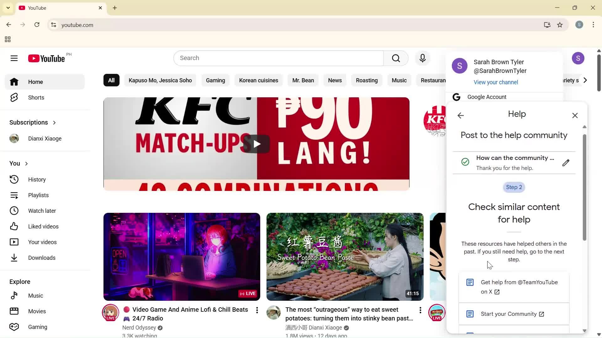 Help center screenshot