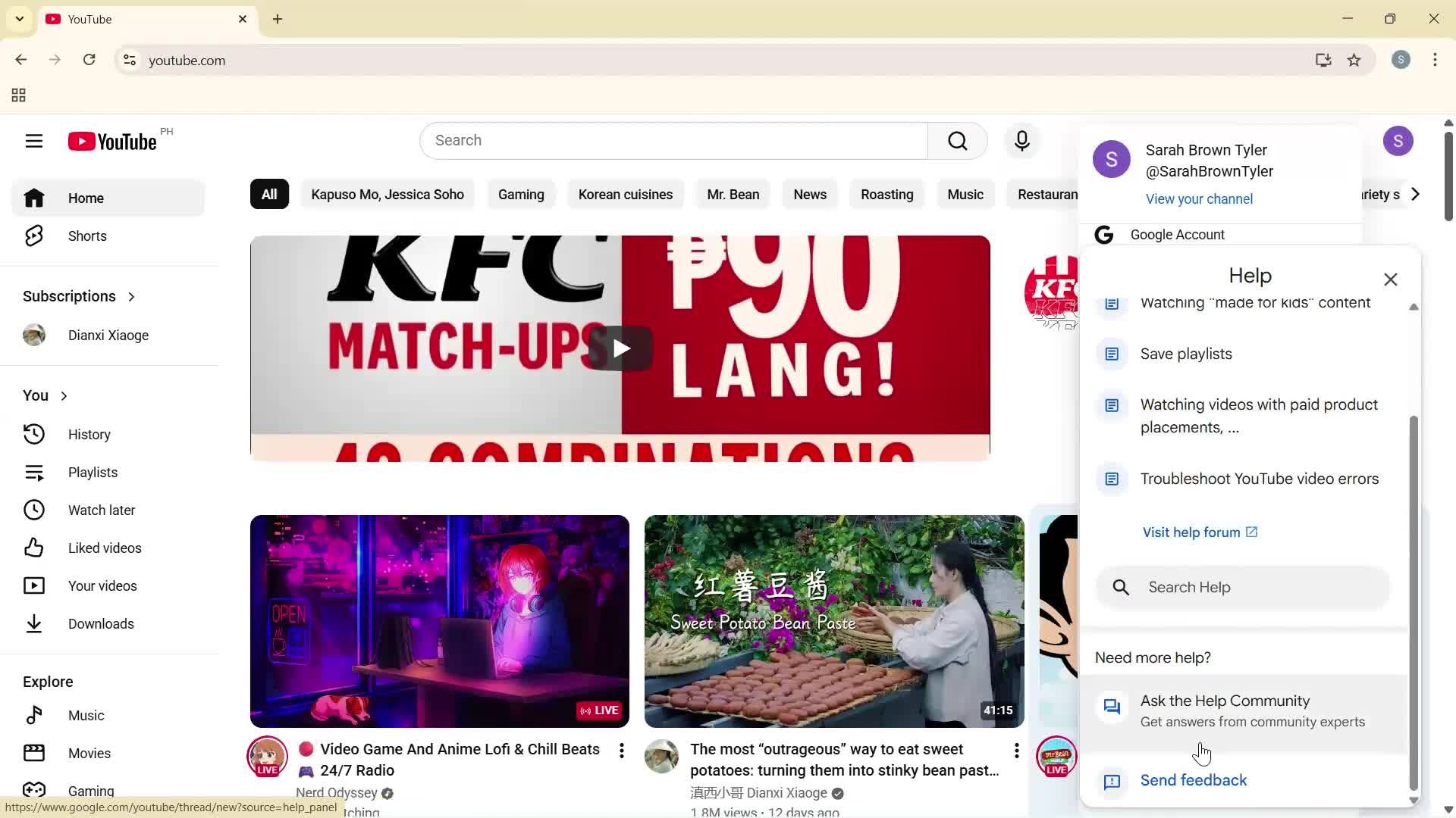 Help center screenshot
