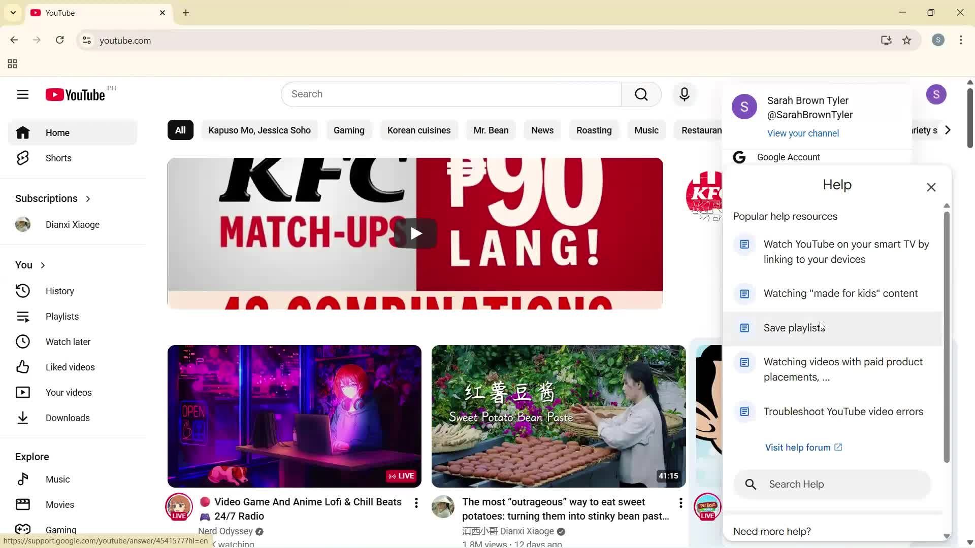 Help center screenshot