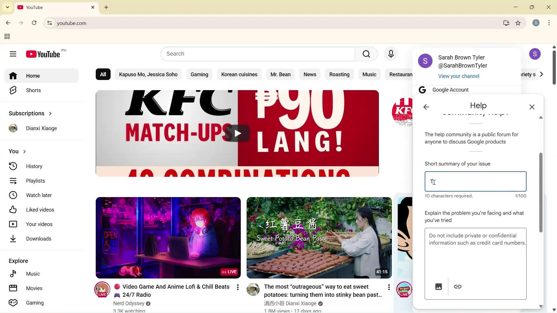 Help center screenshot