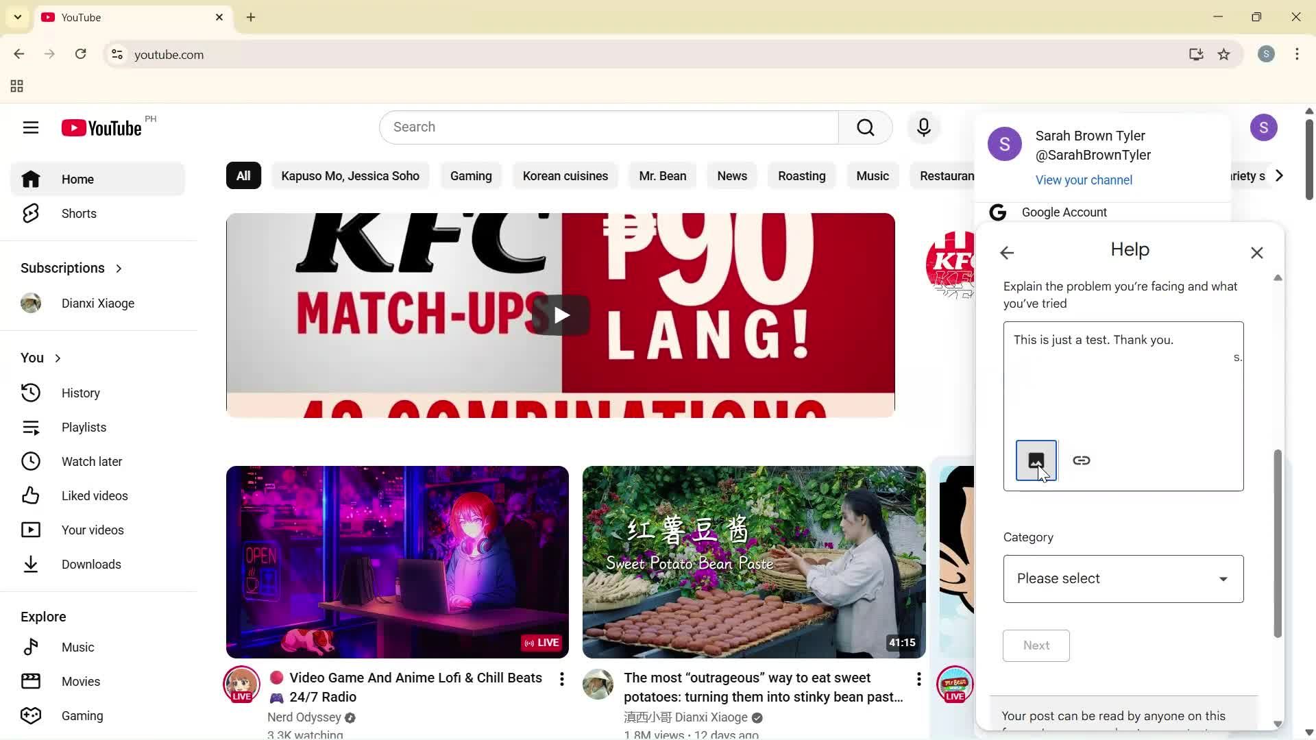 Help center screenshot