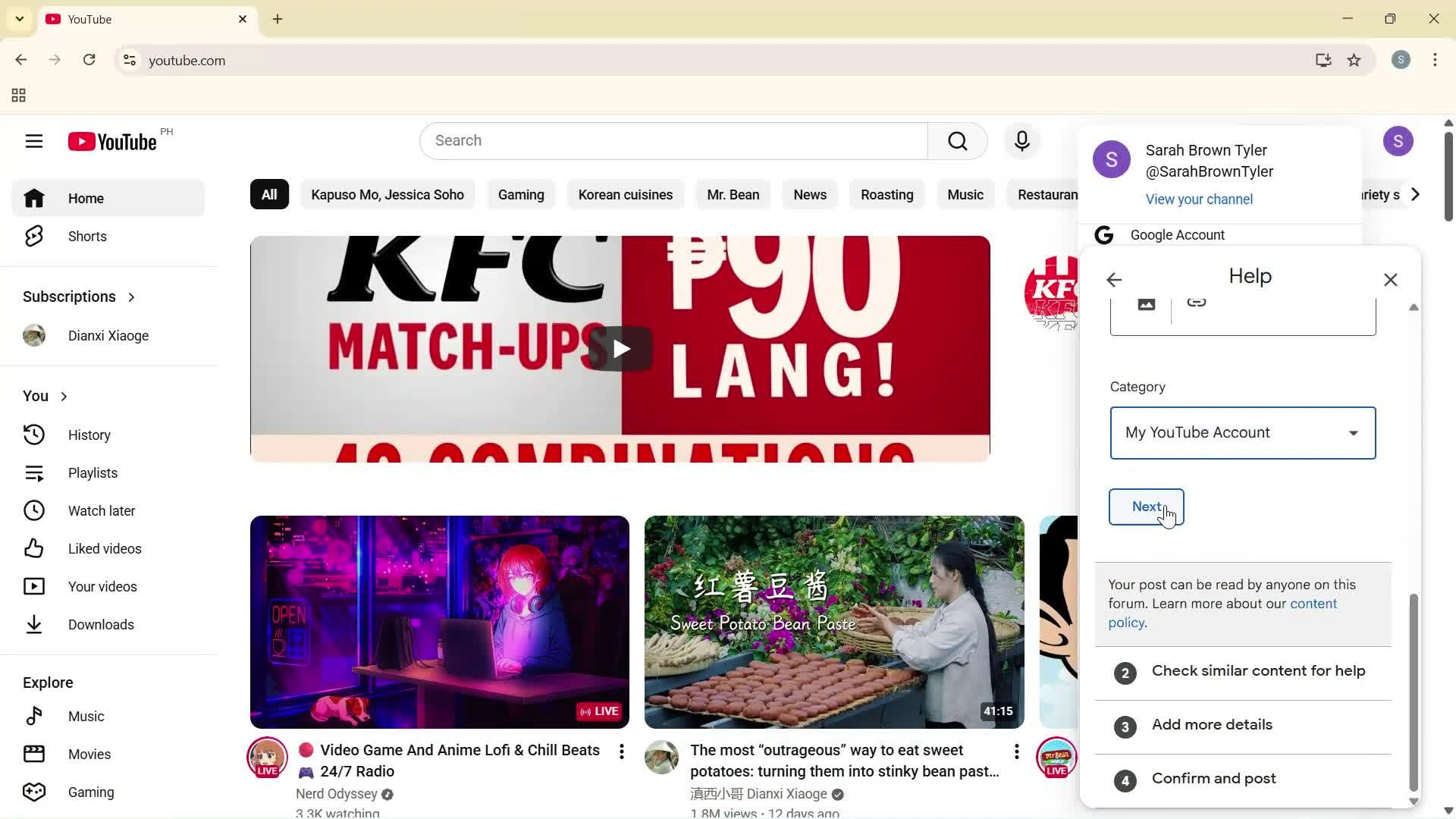 Help center screenshot