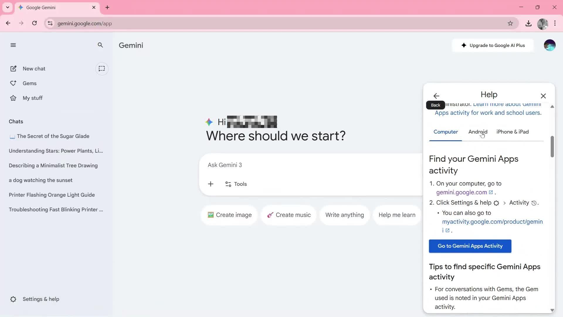 Help center screenshot