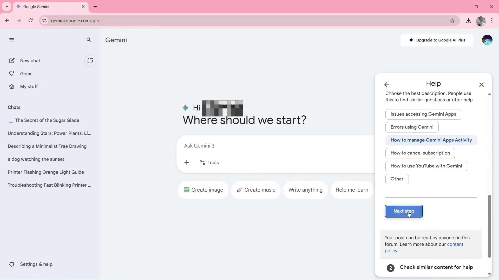 Help center screenshot
