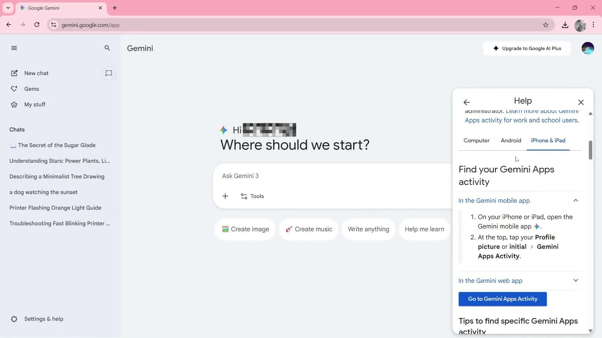Help center screenshot