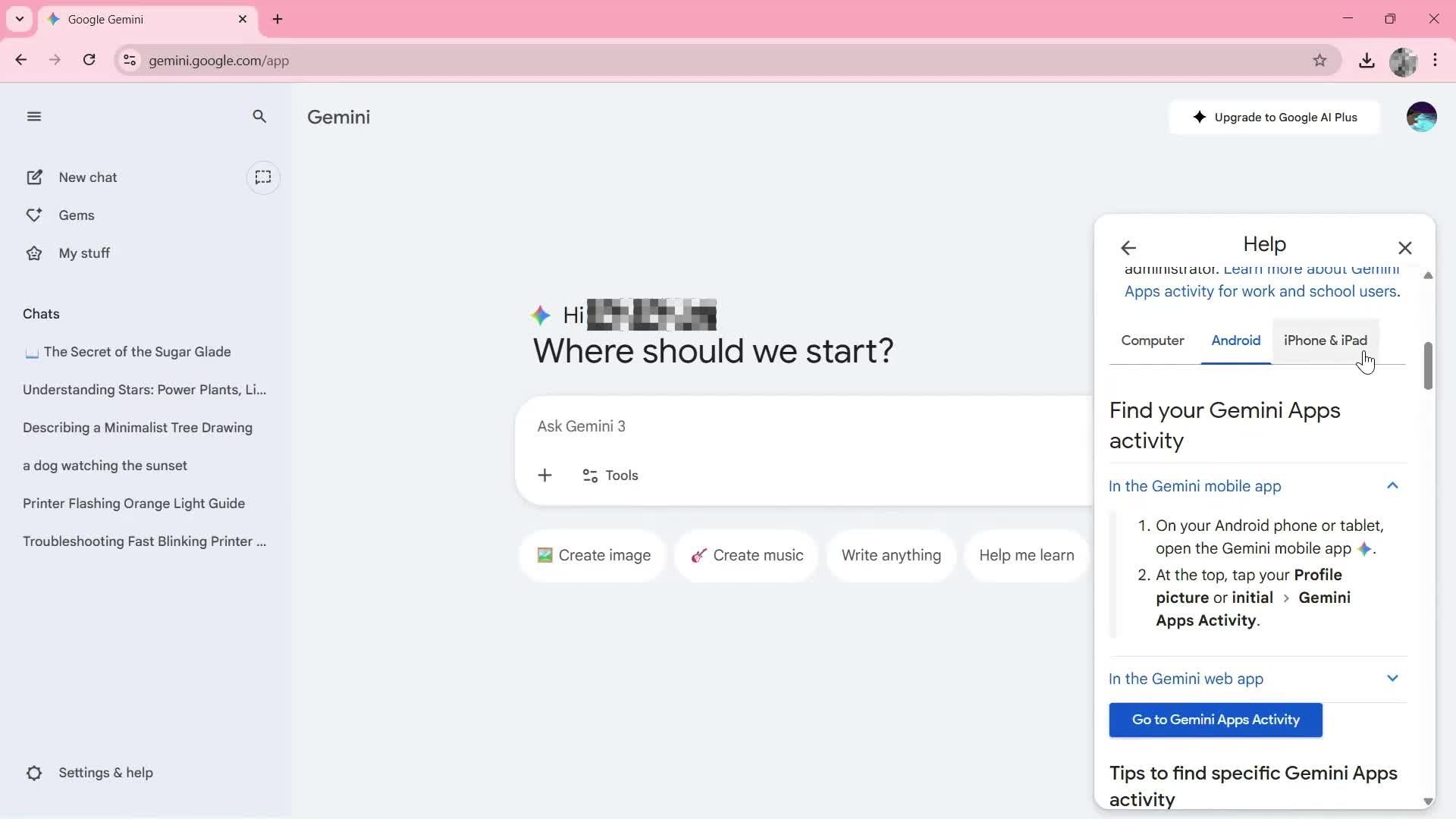 Help center screenshot
