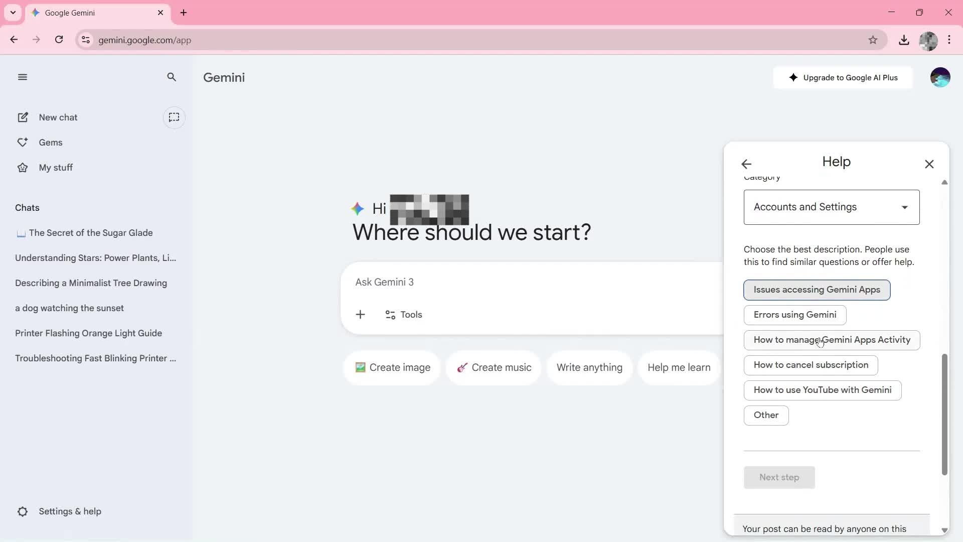 Help center screenshot