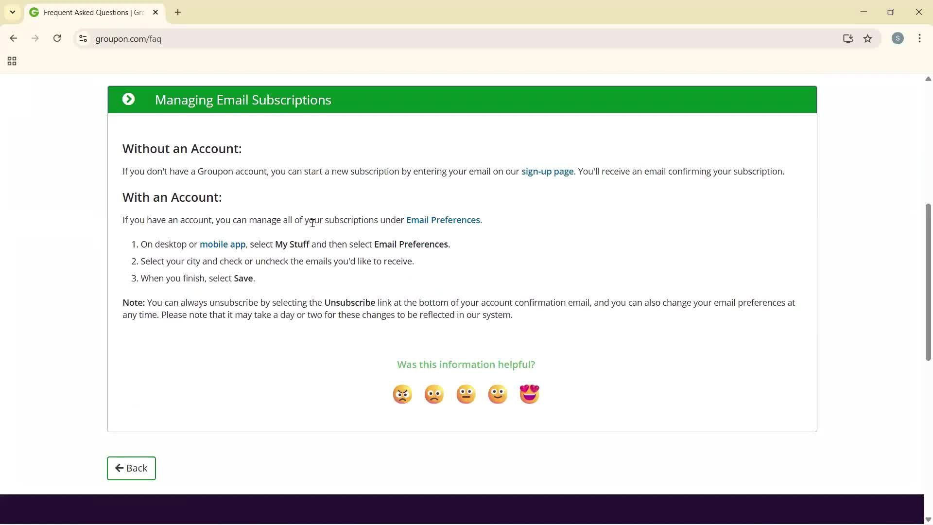 Help center screenshot