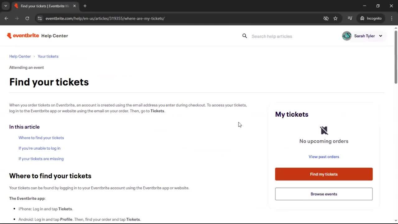 Help center screenshot