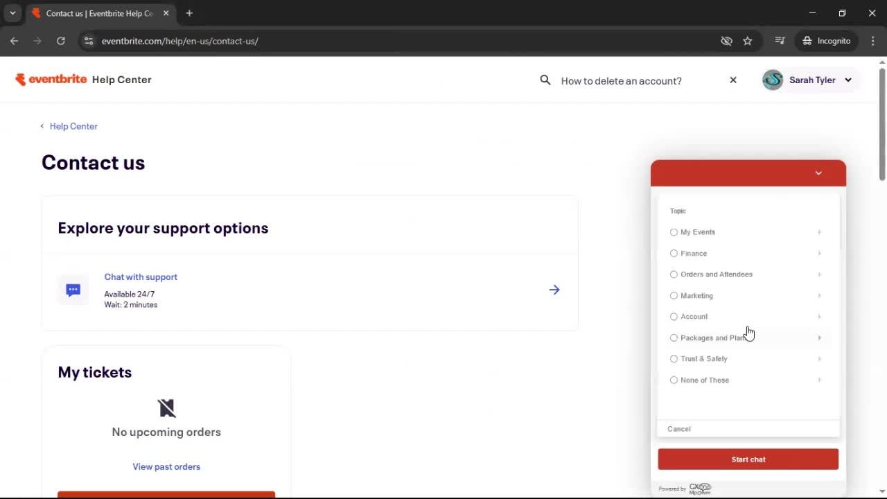 Help center screenshot
