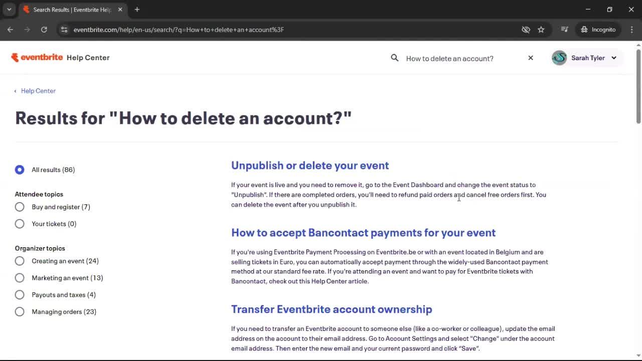 Help center screenshot