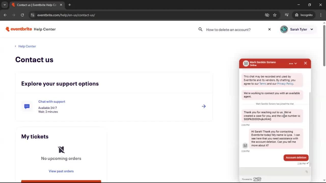 Help center screenshot