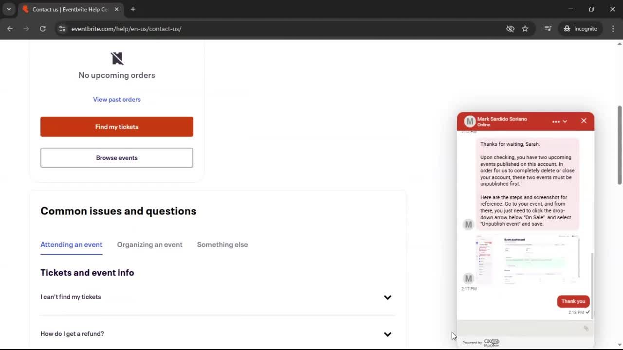 Help center screenshot