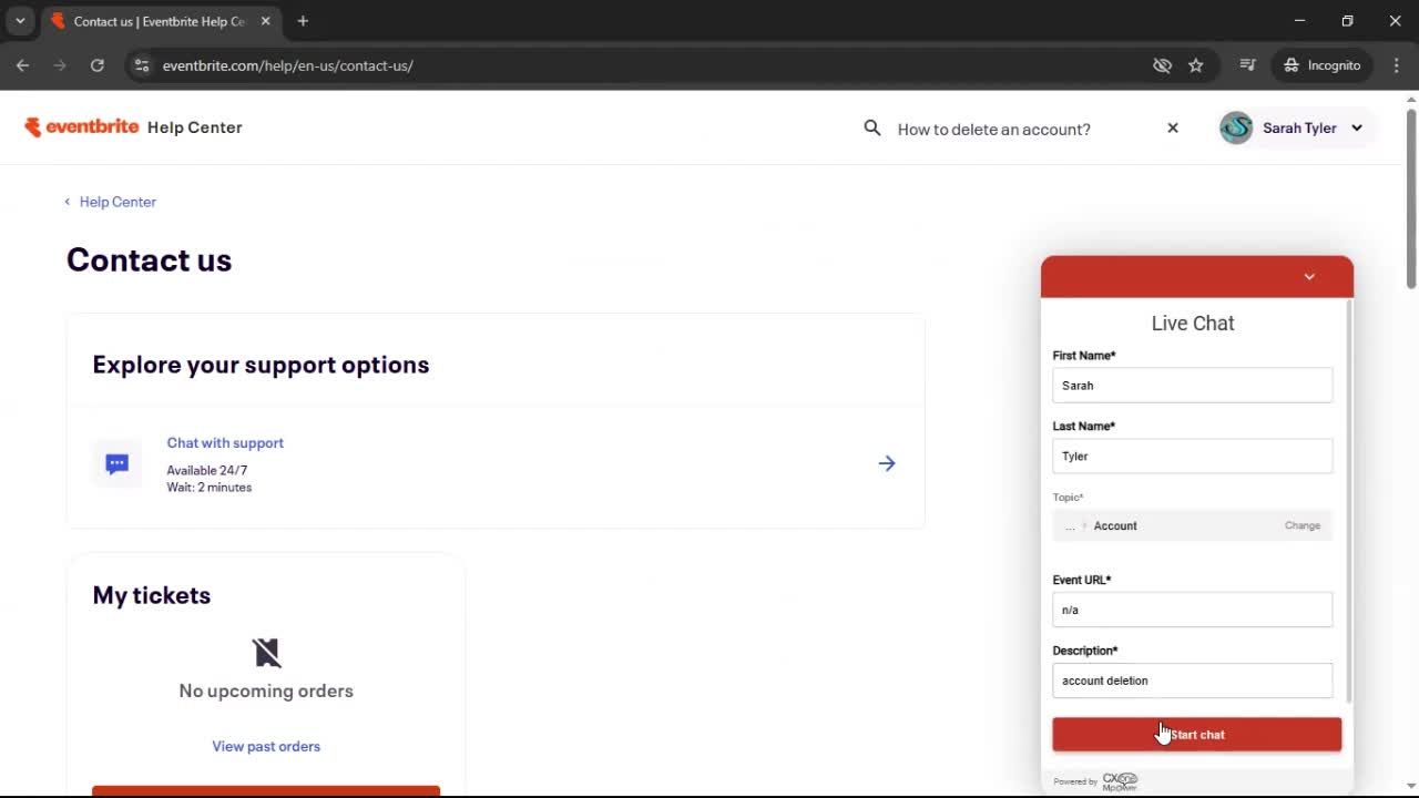 Help center screenshot