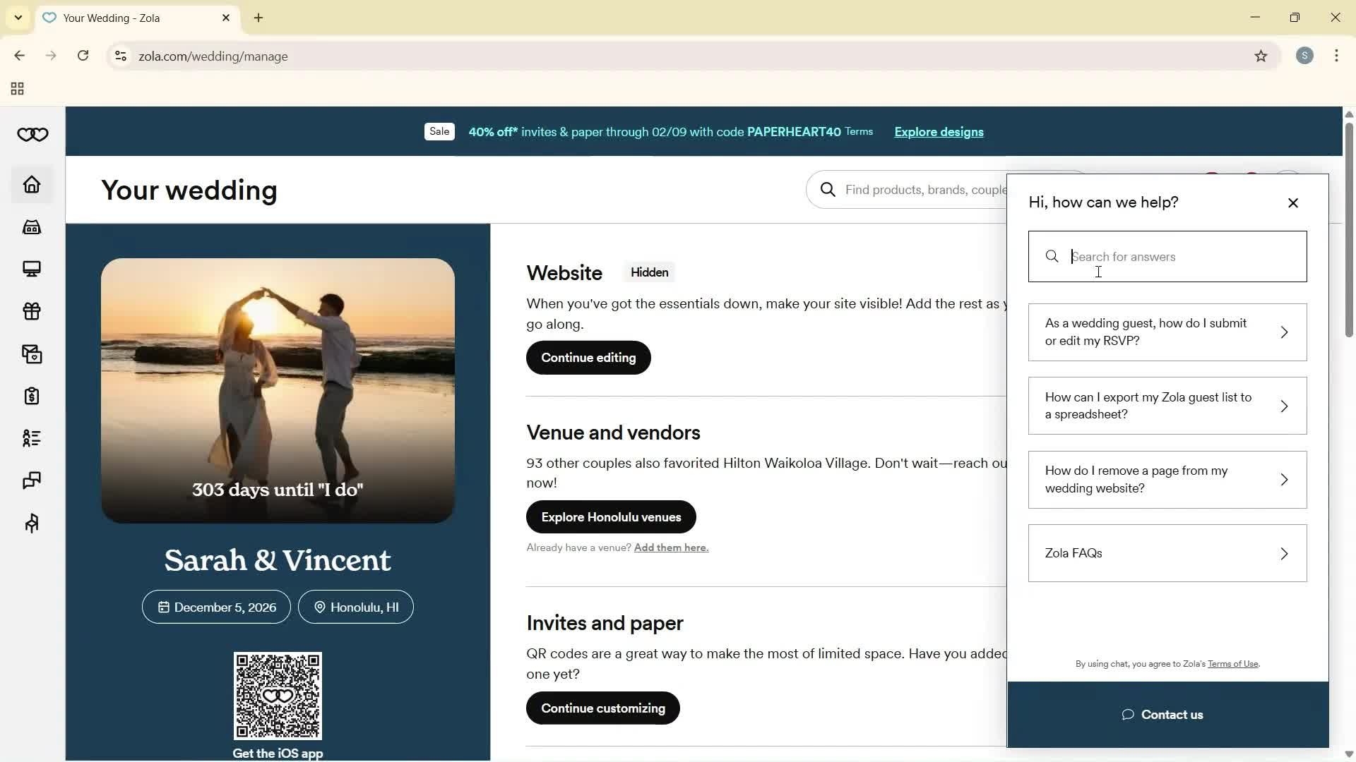 Help center screenshot