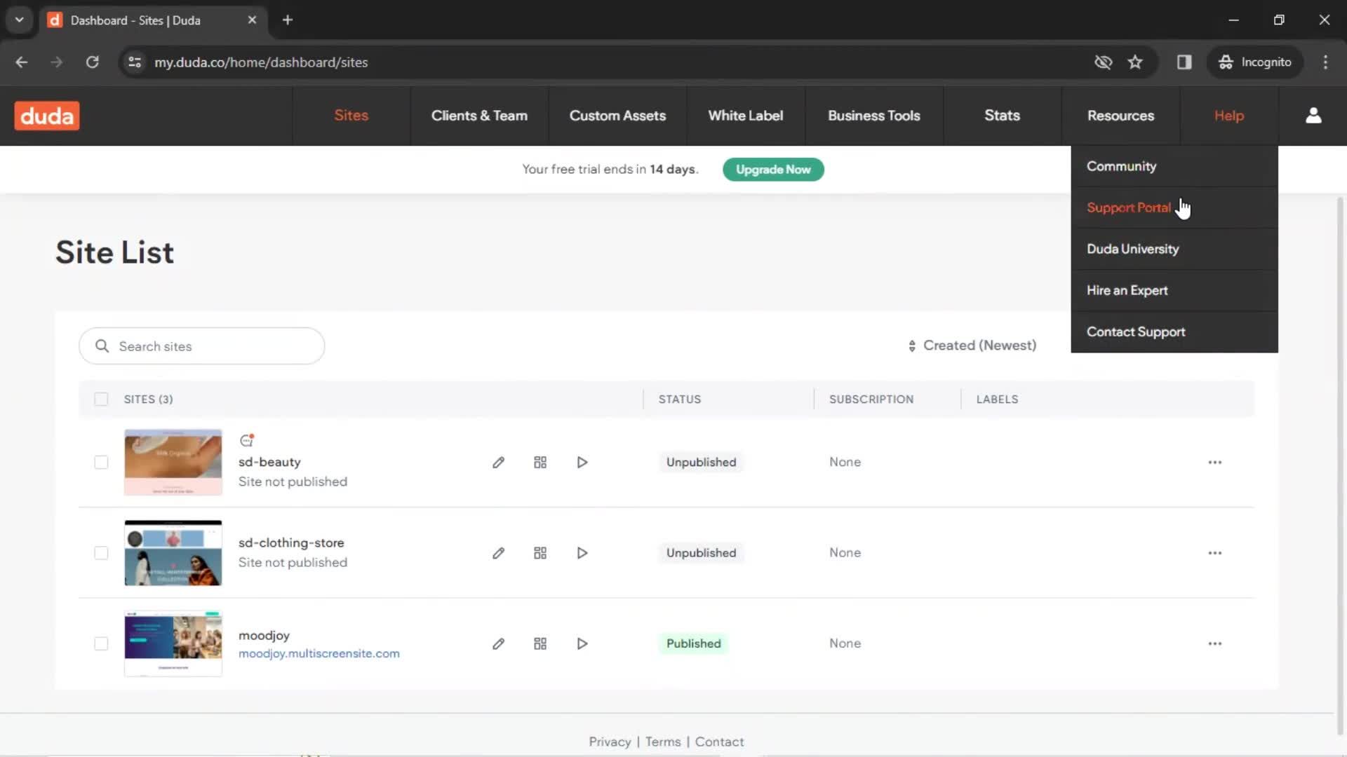 Help center screenshot