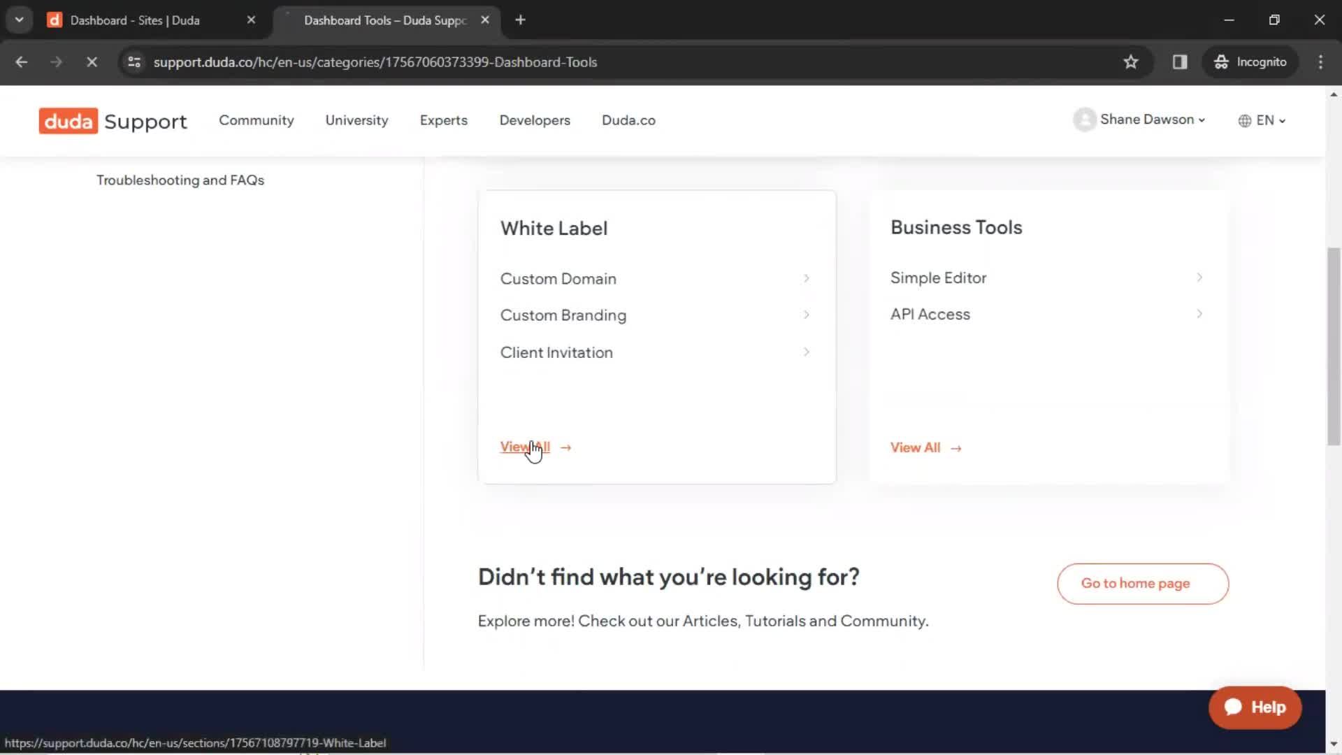 Help center screenshot
