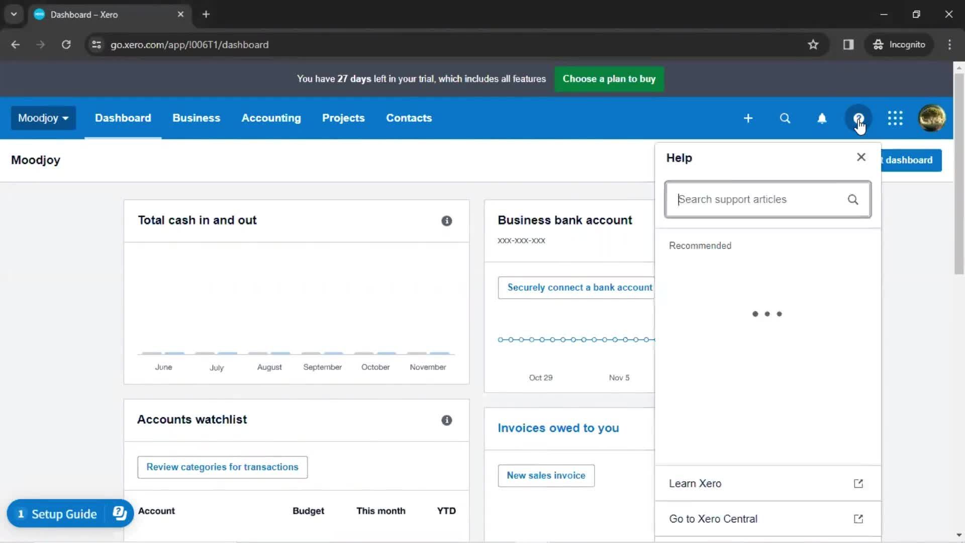 Help center screenshot
