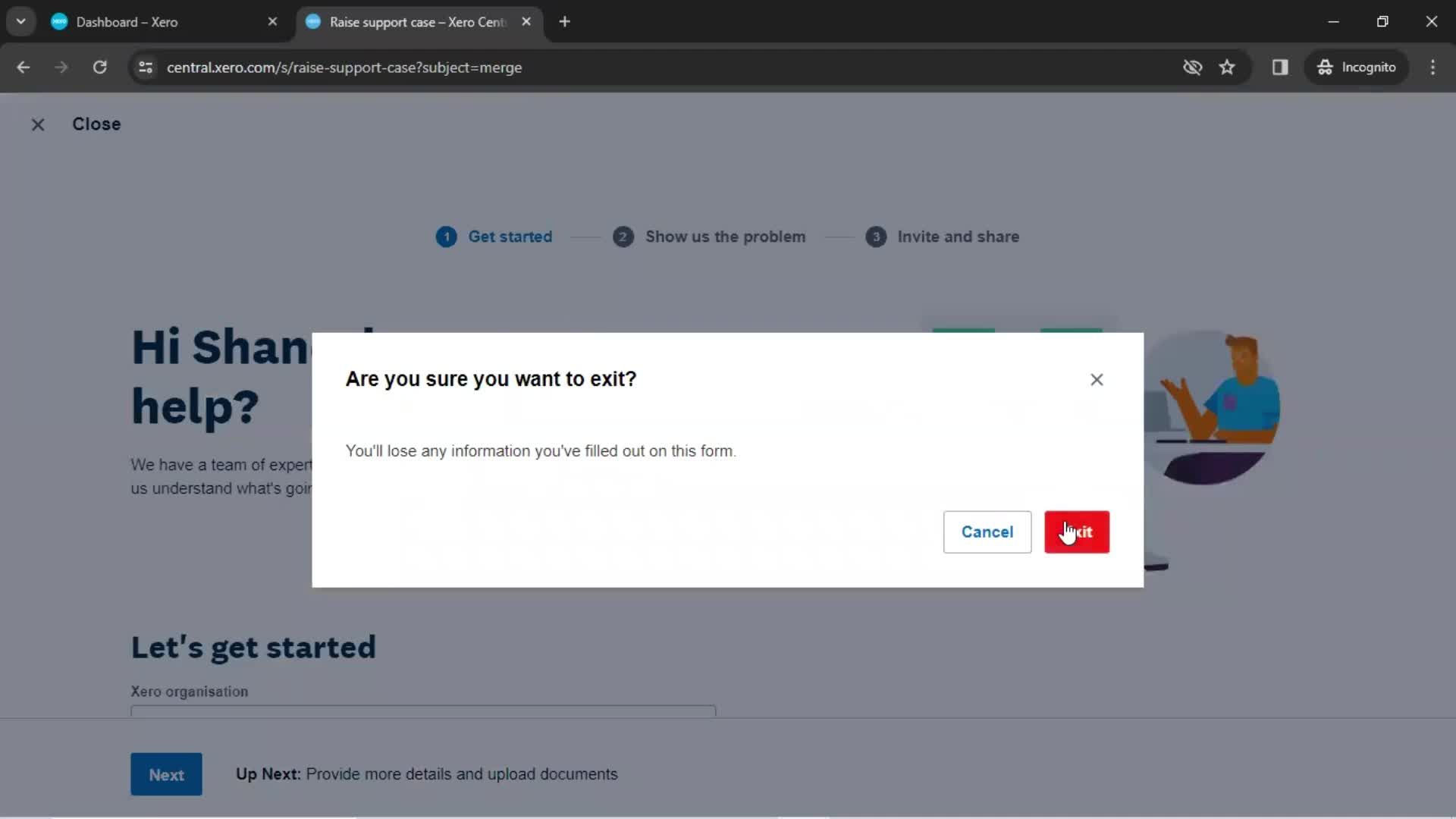 Help center screenshot