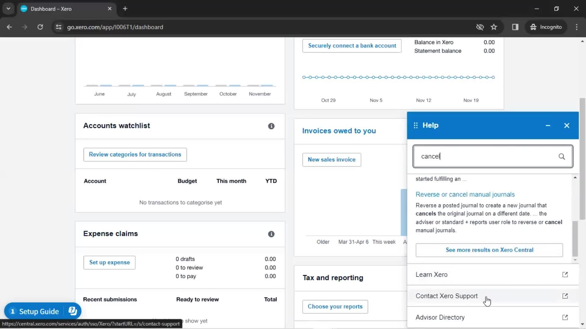 Help center screenshot